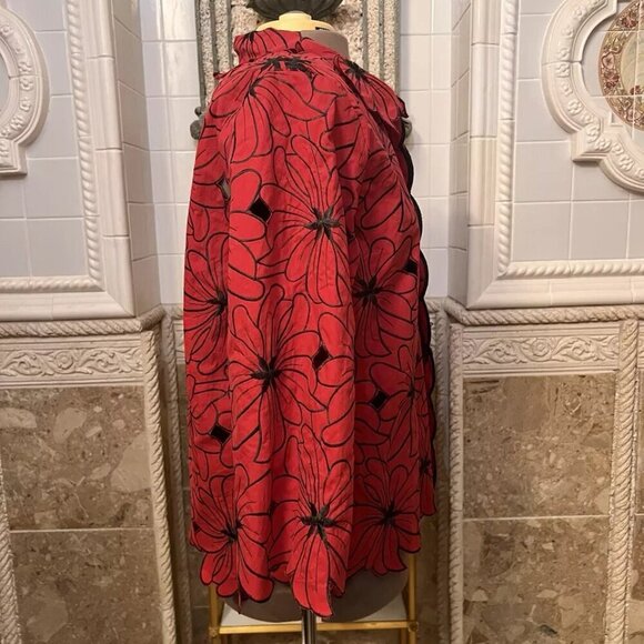 Karen Arnold. Size 3X. Cutwork Embroidered. Red Jacket. 1 Neck Button. B20 - Picture 3 of 6